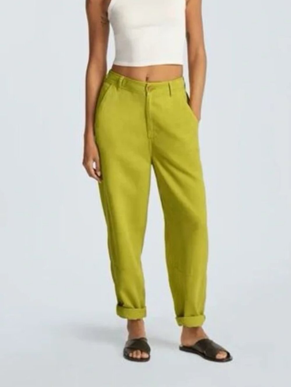 Everlane Lime Green Relaxed Fit Soft Barrel Leg High Rise Pants Women's size 2